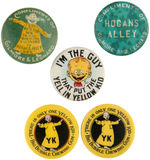 YELLOW KID GROUP OF FIVE BUTTONS C. 1896-1920s.