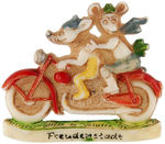 MICKEY AND MINNIE ON MOTORCYCLE RARE AND EARLY GERMAN CELLULOID PIN.