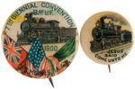 TWO BEAUTIFULLY COLORED AND EARLY RAILROAD BUTTONS.