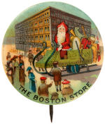 "THE BOSTON STORE" OUTSTANDING RARE BUTTON SHOWING SANTA IN HIS SLEIGH.