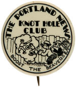 THREE 1930s KNOTHOLE BUTTONS INCLUDING PORTLAND BEAVERS AND K.C. BLUES.