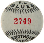 THREE 1930s KNOTHOLE BUTTONS INCLUDING PORTLAND BEAVERS AND K.C. BLUES.