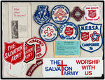 SALVATION ARMY EXTENSIVE COLLECTION OF METAL ITEMS, PATCHES AND A FEW PAPER PIECES.