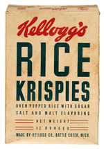 "KELLOGG'S RICE KRISPIES" BOX WITH EARLY SNAP, CRACKLE AND POP CHARACTERS.