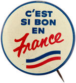 RARE ENAMEL PIN FOR "PARIS 1937 EXPOSITION INTERNATIONALE" PLUS FRENCH SLOGAN BUTTON.