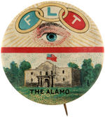 "THE ALAMO" PICTURED ON A PAIR OF EARLY ODD FELLOWS FRATERNAL BUTTONS.