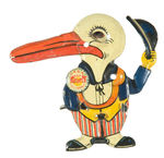 STORK WITH BABY IN BEAK LITHO TIN GERMAN CLICKER.