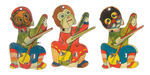 ANIMAL MUSICIANS GROUP OF SEVEN FIGURAL LITHO TIN CLICKERS.