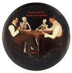 TWO SKELETONS AND TWO MEN IN POKER GAME MIRROR.