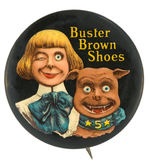 "BUSTER BROWN SHOES" STRIKING COLOR PORTRAIT BLACK BACKGROUND VARIETY BUTTON.