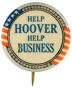 "HELP HOOVER HELP BUSINESS" SCARCE SLOGAN BUTTON HAKE #103.