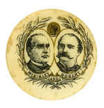 "McKINLEY AND HOBART" RARE JUGATE LAPEL STUD FEATURING IMAGE OF GOLD COIN.