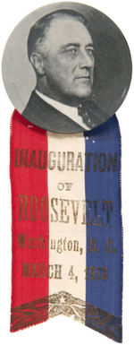 ROOSEVELT PAIR OF 1933 INAUGURATION BUTTONS WITH SCARCE RIBBONS.