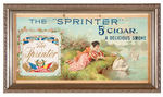 “THE SPRINTER 5¢ CIGAR. A DELICIOUS SMOKE” EMBOSSED FRAMED CIGAR STORE SIGN.