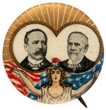 “PARKER/DAVIS” JUGATE BUTTON WITH MISS LIBERTY AND FLAG.