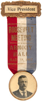 “ROOSEVELT MEETING 1912” RARE BADGE WORN BY THE EVENT’S “VICE PRESIDENT.”