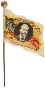 HUGHES “FOR PRESIDENT” COLORFUL AND RARE CELLULOID FLAG ON STICKPIN.