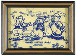 THREE LITTLE PIGS RELIANCE ART GLASS FRAMED PICTURE.