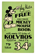 MICKEY MOUSE KOLYNOS TOOTH PASTE PREMIUM BLB ADVERTISING SIGN.