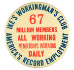 RARE 1956 EISENHOWER 3.5" BUTTON PROMOTING "IKE'S WORKINGMAN'S CLUB."