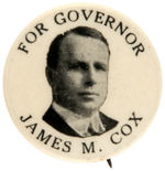 "FOR GOVERNOR JAMES M. COX" BUTTON.