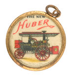 "THE NEW HUBER" CHOICE COLOR TWO-SIDED CELLULOID CHARM.