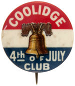 "COOLIDGE 4TH OF JULY CLUB" GRAPHIC BUTTON.