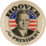 "HOOVER FOR PRESIDENT" CIRCULAR LITHO TIN LICENSE PLATE ATTACHMENT.