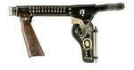 "RESTLESS GUN" CAP GUN WITH ORIGINAL HOLSTER, DETACHABLE STOCK AND BARREL EXTENSION.