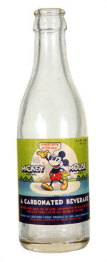 "MICKEY MOUSE A CARBONATED BEVERAGE" RARE SODA BOTTLE WITH LABEL.