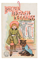 "BUSTER BROWN LEGGINGS" SMALL CARDBOARD SIGN PROMOTING HIS CLUB & PIN.