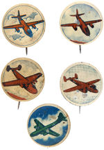 KELLOGG’S PEP FIVE OF TWELVE WORLD WAR II AIRPLANE BUTTONS.