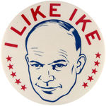 "I LIKE IKE" SCARCE AND LARGE ILLUSTRATED PORTRAIT BUTTON.