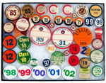 SCHOOL AND COLLEGE GRADUATION AND REUNION HUGE COLLECTION OF 95 BUTTONS PLUS WATCH FOB.