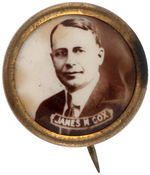 "JAMES M. COX" REAL PHOTO PORTRAIT BUTTON IN 11/16" SIZE.