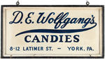 "D.E. WOLFGANG'S CANDIES" SIGN.