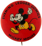 "MICKEY MOUSE EVENING LEDGER COMICS" RARE KEY BUTTON FROM 1930s BEAUTIFUL SET.