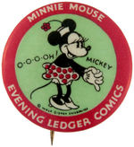 "MINNIE MOUSE EVENING LEDGER COMICS" BEAUTIFUL AND SCARCE BUTTON FROM SET.