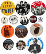 MUSIC GROUP OF 14 SCARCE BUTTONS FROM THE 1960s-1970s.