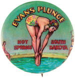 "EVANS PLUNGE HOT SPRINGS SOUTH DAKOTA" GORGEOUS COLOR TOURIST BUTTON.