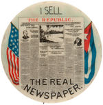 WAR WITH SPAIN 1899 RARE NEWSPAPER PROMO BUTTON.