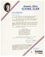 “JIMMIE ALLEN FLYING CLUB” RAINBO BREAD PREMIUM CLUB CARD/ENVELOPE/LETTER.