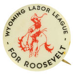 RARE COWBOY ON BUCKING BRONC WYOMING FDR BUTTON.