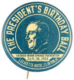 "THE PRESIDENT'S BIRTHDAY BALL" VERY RARE SINGLE DAY BUTTON FROM IOWA.