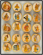 YELLOW KID GROUP OF 19 BUTTONS AND ONE EASEL BACK.