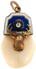 ELKS FRATERNAL WATCH CHAIN CHARMS OF ELK'S TEETH IN GOLD MOUNTS.