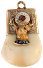 ELKS FRATERNAL WATCH CHAIN CHARMS OF ELK'S TEETH IN GOLD MOUNTS.