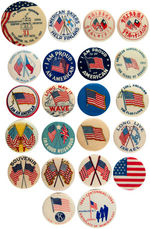 22 BUTTONS FEATURING AMERICAN FLAGS WITH MANY FROM WWII ERA.