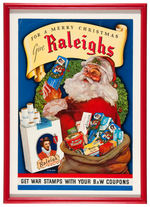 “RALEIGH CIGARETTES” WW11 FRAMED STORE SIGN WITH SANTA CLAUS.