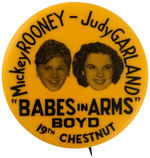 JUDY GARLAND & MICKEY ROONEY BUTTON PROMOTES 1939 MOVIE DIRECTED BY BUSBY BERKELEY.